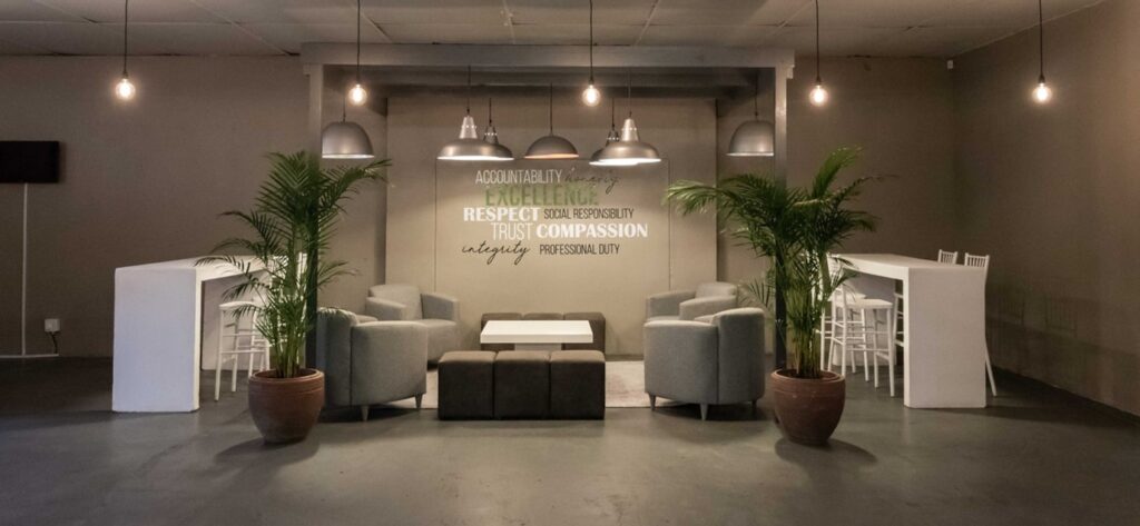 Modern stylish reception area at IWH academy