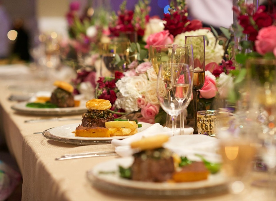 Delicious food set on a marvellously decorated table